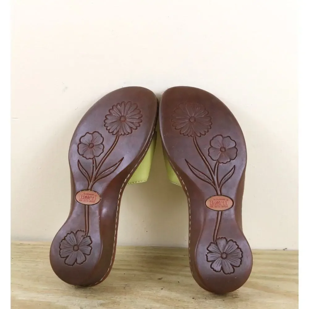 Born Sandals Womens 6 Lime Green Leather Wedge Shoes Slip On - Picture 5 of 8